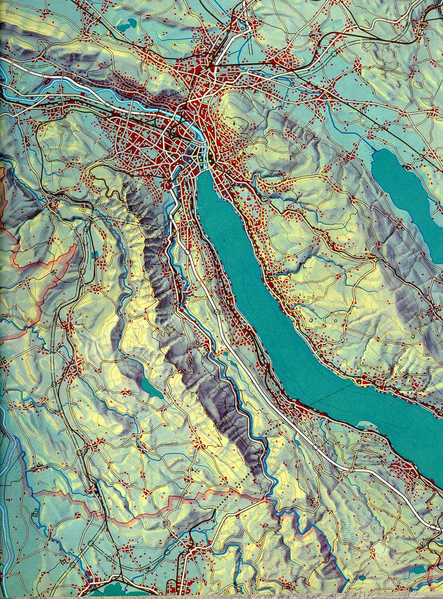 School map of the Canton of Zurich 1:150 000, Eduard Imhof and collaborator